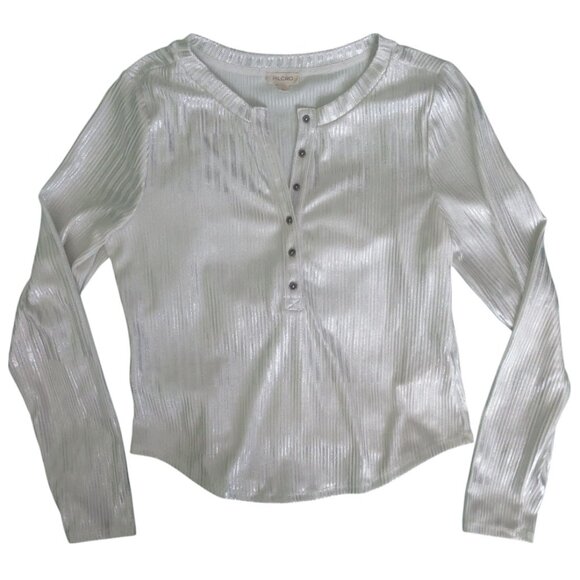 Anthropologie Pilcro The Andie Ribbed Henley Top Shimmer Edition L - Picture 5 of 10